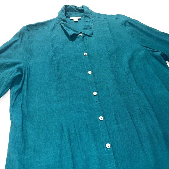 J. Jill | Dark Teal Pleated Button Up Crepe Top | Large - Picture 3 of 9